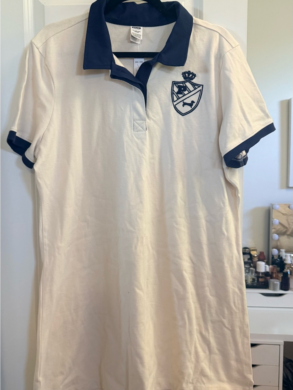 PINK Victoria's Secret Cream and Navy Polo Dress - Picture 2 of 4